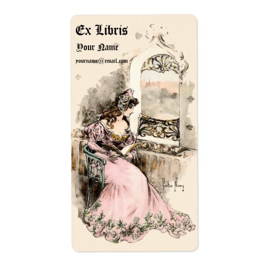 Art Nouveau 1905 Ex Libris Girl & Book Template (Vorne)