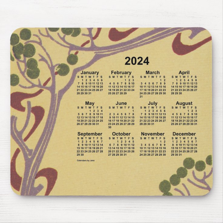 Art Nouveau 2024 Calendar by Janz Mousepad Zazzle.de