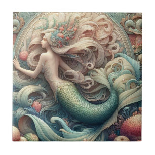 Art Nouveau 3D Effekt Meerjungfrau Pastell Keramik Fliese