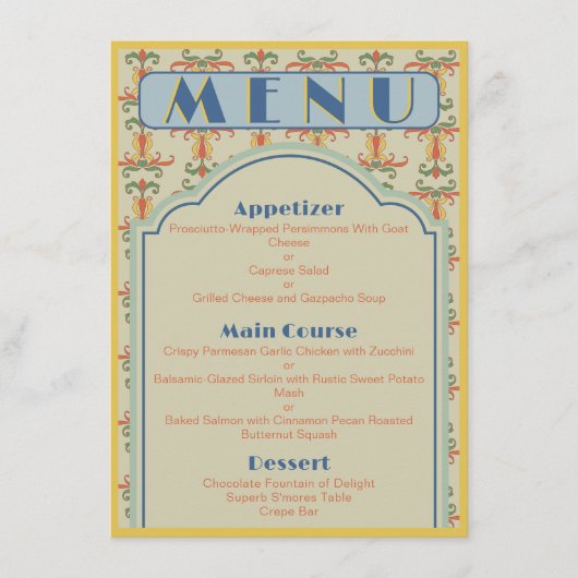 Art Nouveau 4.5" x 6.25" Wedding Menu Menükarte (Vorderseite)