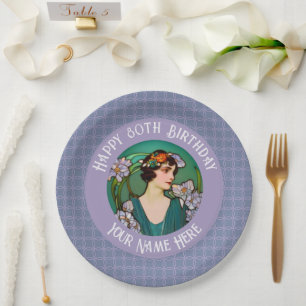 Art Nouveau 80 / custom Birthday - Ihr Foto Pappteller