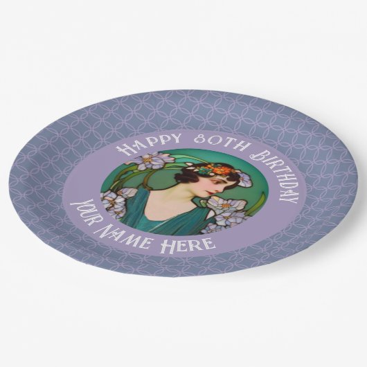 Art Nouveau 80 / custom Birthday - Ihr Foto Pappteller (Schrägansicht)