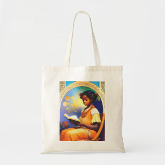 Art Nouveau Afroamerikanerin liest ein Buch Tragetasche