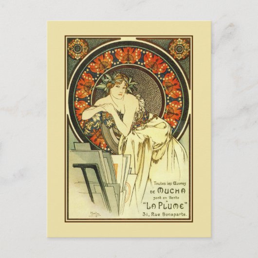 Art Nouveau Alfons Mucha, Portfolio und Postkarte (Vorderseite)