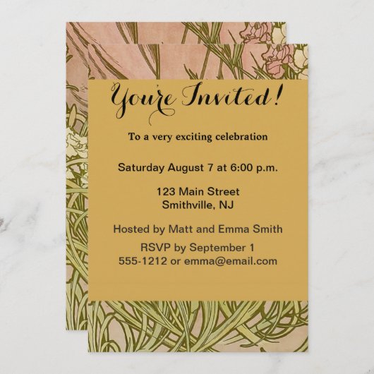 Art Nouveau Alfonse Mucha Blumenzucht Blume Einladung (Vorne/Hinten)