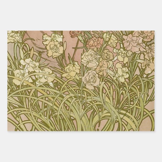Art Nouveau Alfonse Mucha Blumenzucht Blume Geschenkpapier Set (Vorderseite)