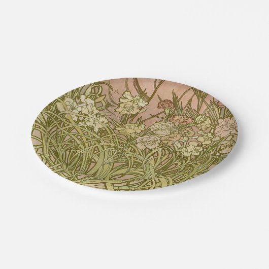 Art Nouveau Alfonse Mucha Blumenzucht Blume Pappteller (Schrägansicht)