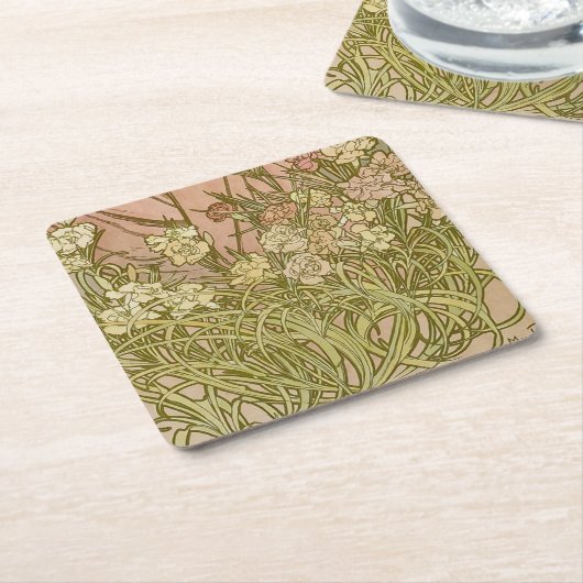 Art Nouveau Alfonse Mucha Blumenzucht Blume Rechteckiger Pappuntersetzer (angewinkelt)