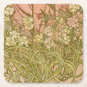 Art Nouveau Alfonse Mucha Blumenzucht Blume Rechteckiger Pappuntersetzer (Vorderseite)