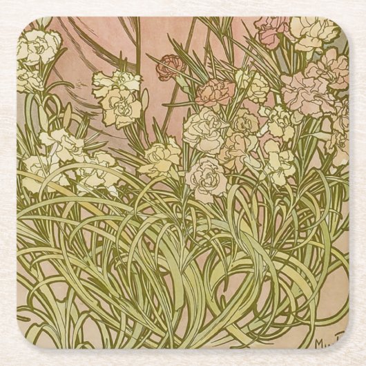 Art Nouveau Alfonse Mucha Blumenzucht Blume Rechteckiger Pappuntersetzer (Vorderseite)