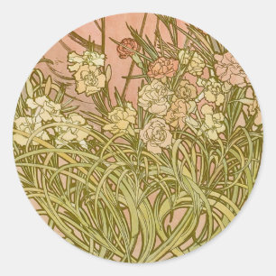 Art Nouveau Alfonse Mucha Blumenzucht Blume Runder Aufkleber