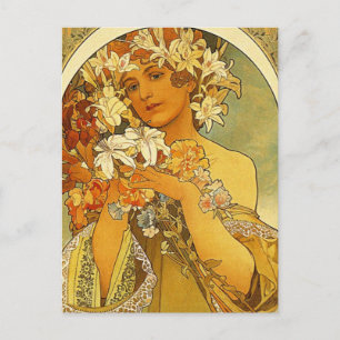 Art Nouveau Alphonse Mucha Blume Postkarte
