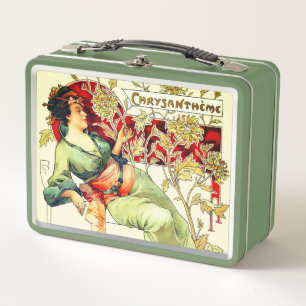 Art nouveau Alphonse Mucha Chrysantheme Herbst Metall Brotdose