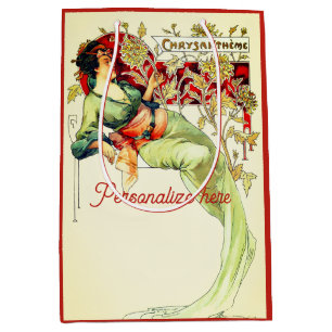 Art nouveau Alphonse Mucha Chrysantheme Herbst  Mittlere Geschenktüte