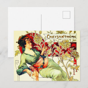 Art nouveau Alphonse Mucha Chrysantheme Herbst Postkarte