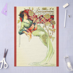 Art nouveau Alphonse Mucha Chrysantheme Herbst  Seidenpapier