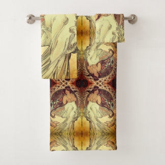 Art nouveau Alphonse Mucha elegante Vintage-Frau Badhandtuch Set