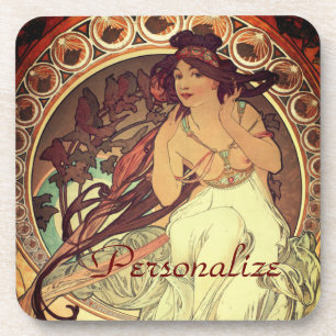 Art nouveau Alphonse Mucha elegante Vintage-Frau Getränkeuntersetzer