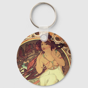 Art nouveau Alphonse Mucha elegante Vintage-Frau Schlüsselanhänger