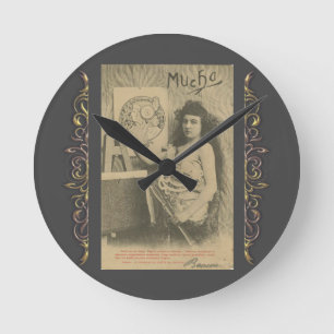 Art nouveau Alphonse mucha Frau Kunstmodell Runde Wanduhr