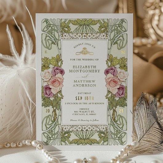 Art Nouveau Alphonse Mucha Mauve Dusty Rose Folieneinladung