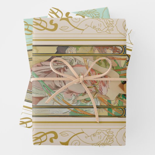 Art Nouveau Alphonse Mucha - Morgens Erwachen Geschenkpapier Set (Beispiel)