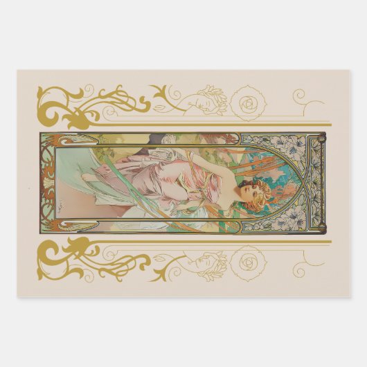 Art Nouveau Alphonse Mucha - Morgens Erwachen Geschenkpapier Set (Vorderseite)