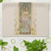 Art Nouveau Alphonse Mucha - Morgens Erwachen Geschirrtuch (Gefaltet)