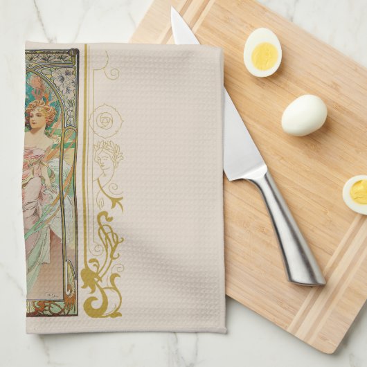 Art Nouveau Alphonse Mucha - Morgens Erwachen Geschirrtuch (Viertel Falte)