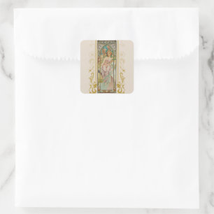 Art Nouveau Alphonse Mucha - Morgens Erwachen Quadratischer Aufkleber