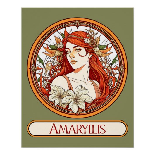 Art Nouveau Amaryllis Woman Poster (Vorderseite)