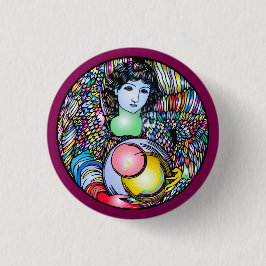 Art Nouveau Angel On Stained Glass Button