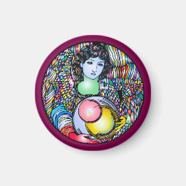 Art Nouveau Angel On Stained Glass Magnet