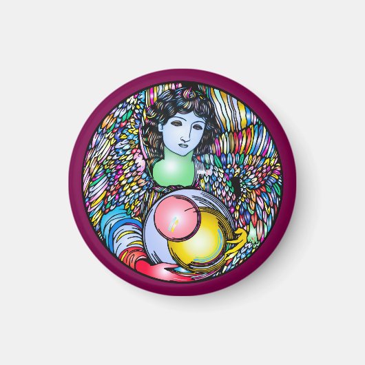 Art Nouveau Angel On Stained Glass Magnet (Vorne)