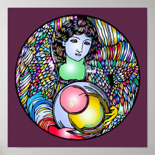 Art Nouveau Angel On Stained Glass Poster (Vorne)