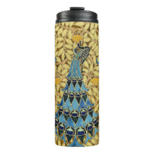 Art Nouveau Antik Blau Pfau Blumenmuster Thermosbecher