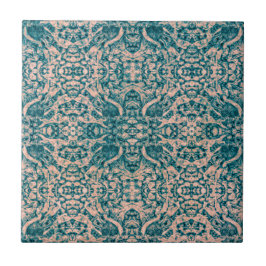 Art Nouveau Aquamarin Green Beige Spiegelbild Art  Fliese