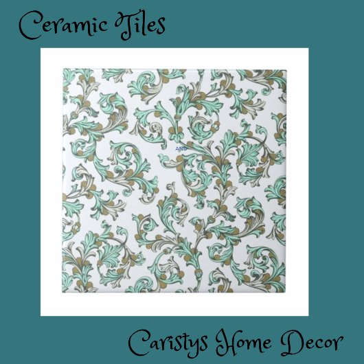 Art Nouveau Aquamarin, White, Taupe Fliese