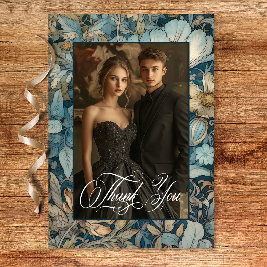 Art Nouveau Aquamarin William Morris Floral Weddin Dankeskarte