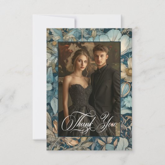 Art Nouveau Aquamarin William Morris Floral Weddin Dankeskarte (Vorderseite)