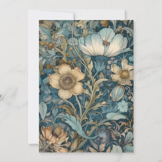 Art Nouveau Aquamarin William Morris Floral Weddin Einladung (Rückseite)