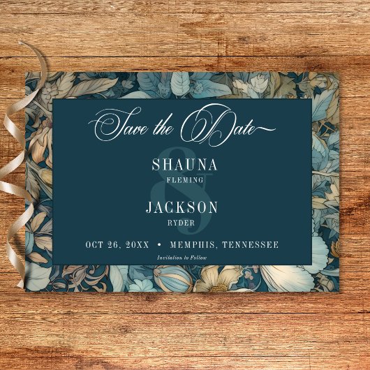 Art Nouveau Aquamarin William Morris Floral Weddin Save The Date