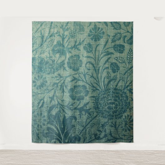 Art Nouveau,aquamarin,William Morris-Stil, floral, Wandteppich (Vorderseite)
