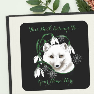 Art Nouveau Arctic White Fox Buchzeichen Quadratischer Aufkleber