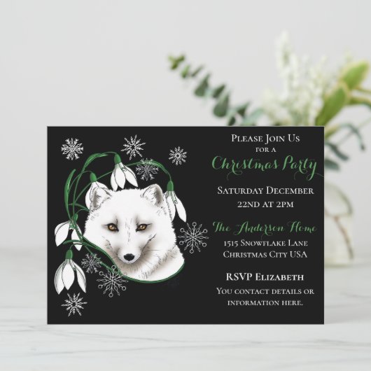 Art Nouveau Arctic White Fox Einladung (Stehend Vorderseite)