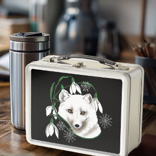 Art Nouveau Arctic White Fox Metall Brotdose