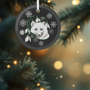 Art Nouveau Arctic White Fox Ornament Aus Glas