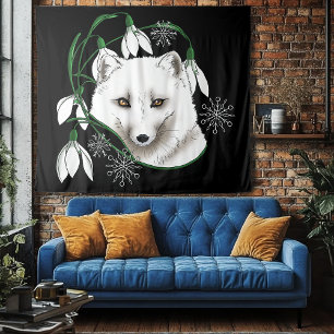 Art Nouveau Arctic White Fox Wandteppich