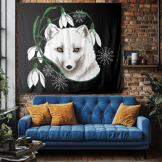 Art Nouveau Arctic White Fox Wandteppich