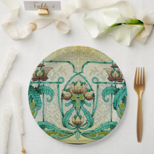 Art Nouveau Art Acanthus Leafs Bouquet Blume Pappteller